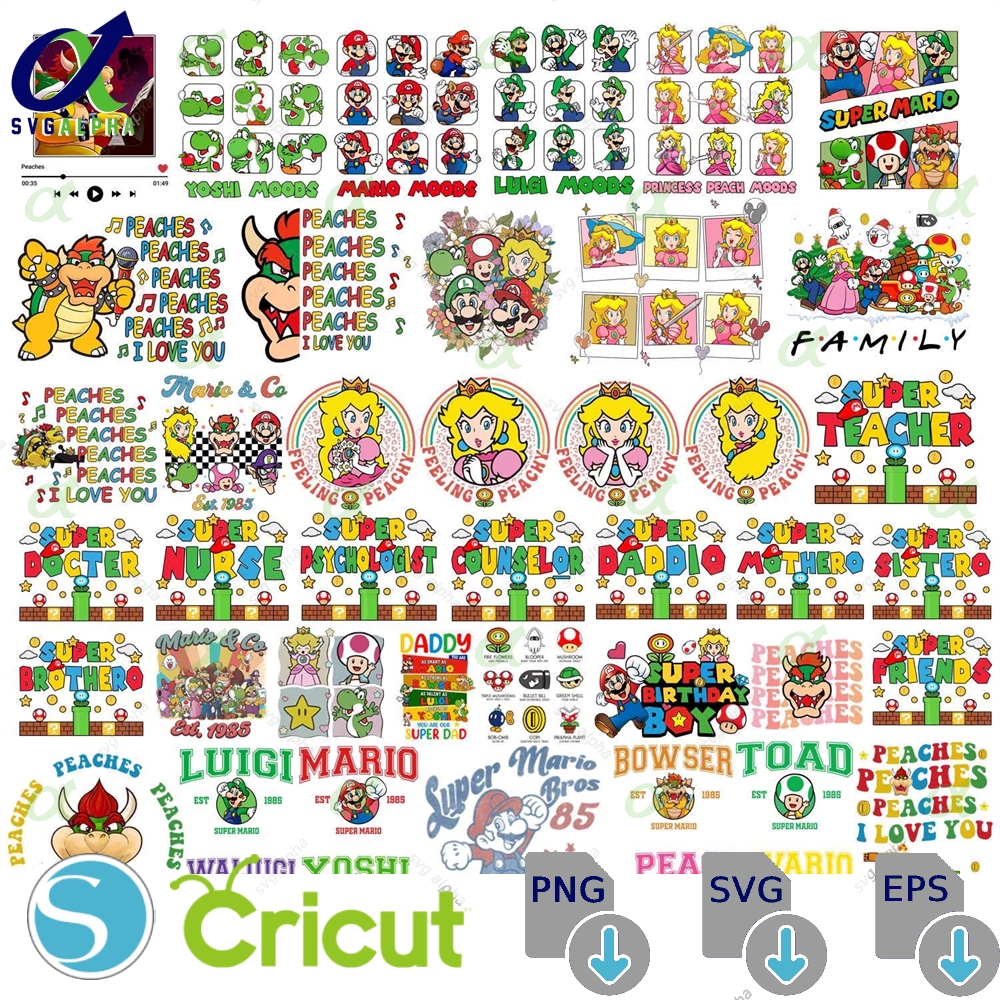 40+ Super Mario Png Bundle Peach Princess Mario Team Png Clipart Super Daddio Super Mamio Peaches Png Super Dad Png Cartoon Png Gift