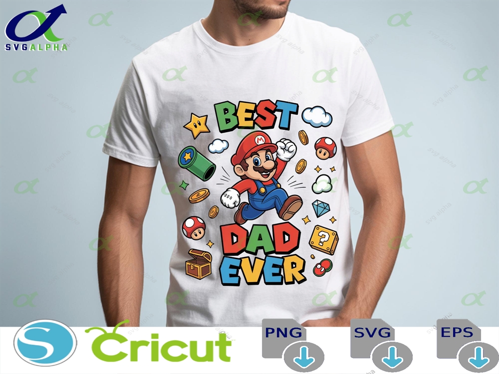 Best Dad Ever Mario Png Super Dad Gamer Fathers Day Sublimation Design Retro Gaming Dad Clipart