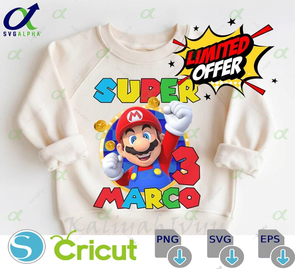 Personalized Super Mario Birthday Age Family Digital File Custom Mario Bros Princess Peach Family Matching File Game Birthday Party Png