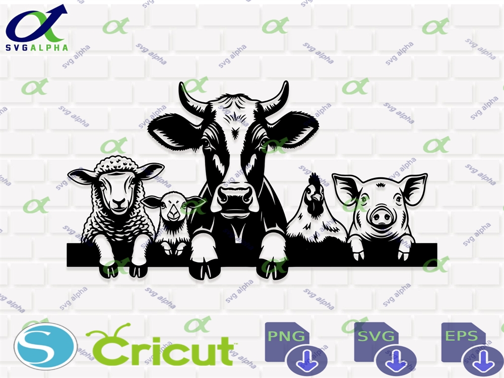 Farm Animals Peeking Svg Png Cow Pig Sheep Chicken Cricut Silhouette Digital Download