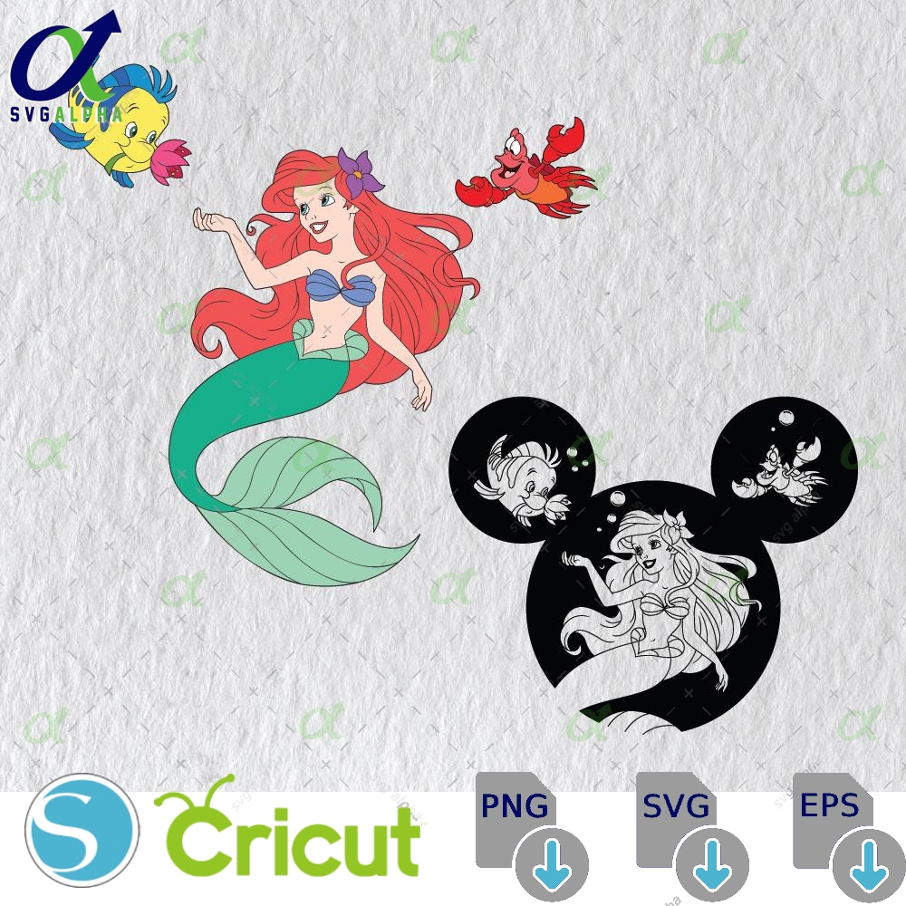 Ariel Svg Little Mermaid And Friends Outline Clipart Png Instant Download