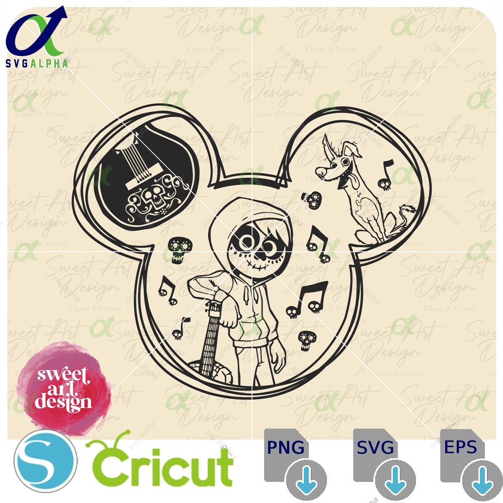 Coco Miguel Mouse Ears Svg Day Of The Dead Mask Family Vacation Customize Gift Vinyl Cut File Pdf Png Ai