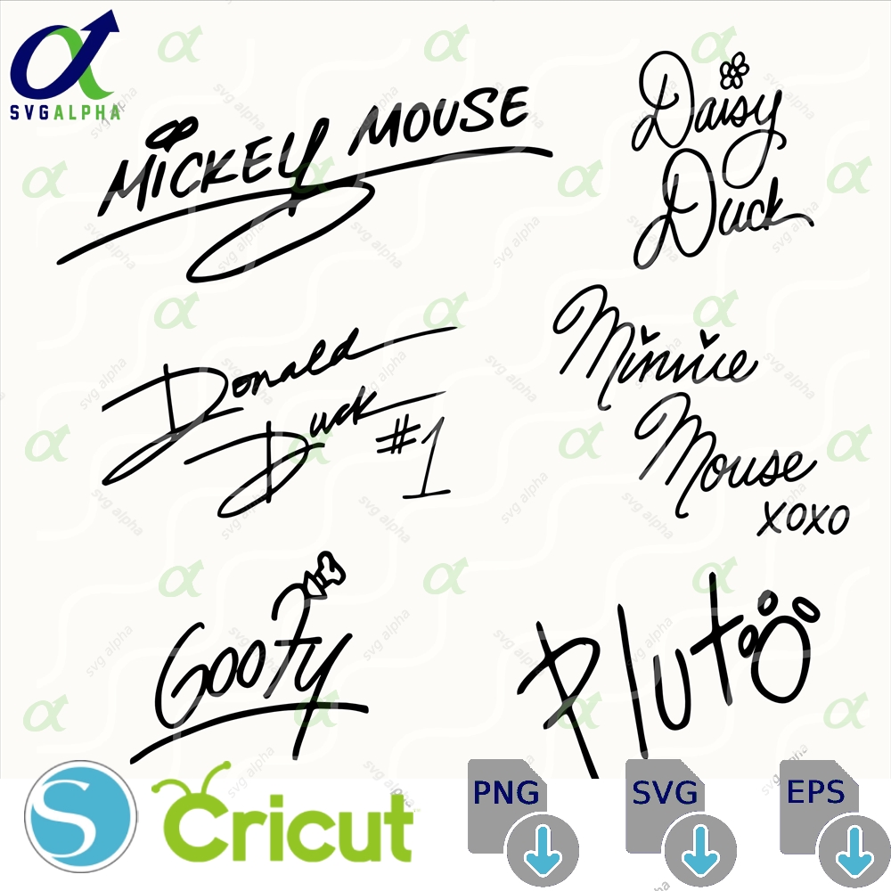Mickey And Friends Signatures Svg Bundle Cricut Vinyl Cut File Digital Download