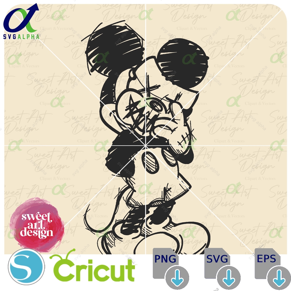 Mickeyy Mouse Sketch With Mask Svg Family Trip Customize Gift Vinyl Cut File Pdf Jpg Png Design