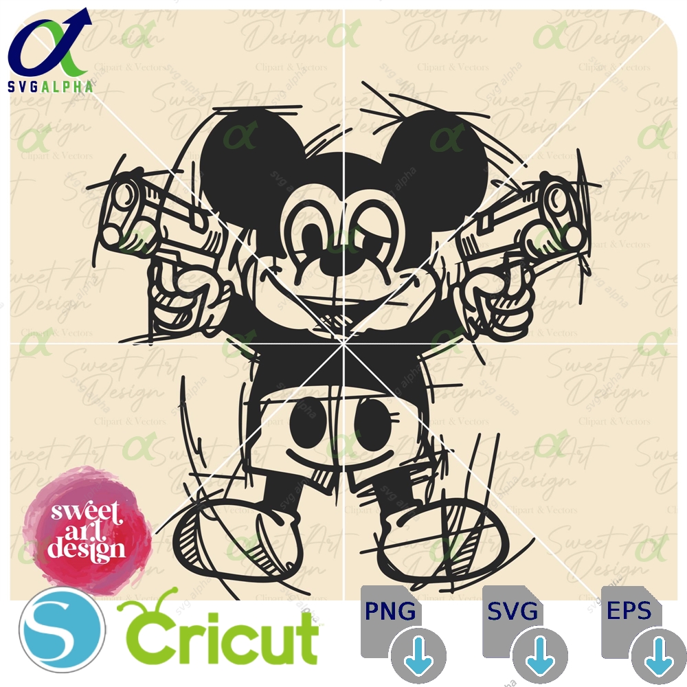 Mickeyy Mouse With Guns Svg Sketch Family Trip Customize Gift Vinyl Cut File Pdf Jpg Png Printable Design