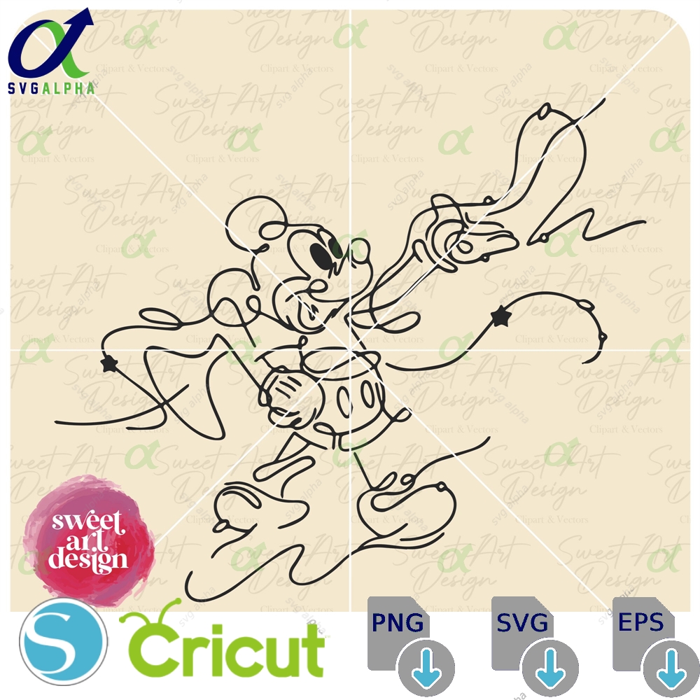 Mickeyy Mouse With Lines Svg Oneline Art Family Trip Customize Gift Vinyl Cut File Pdf Dxf Png Ai Design