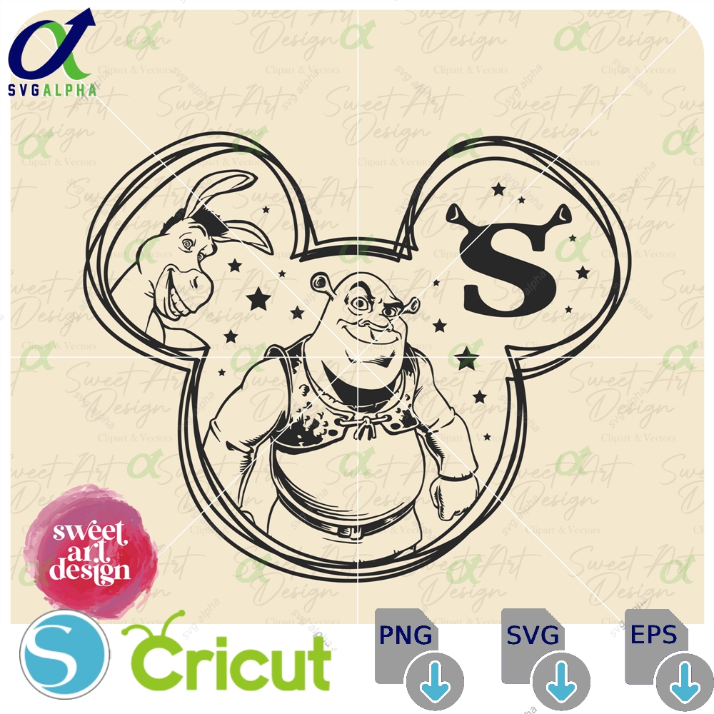 Shrek In Mouse Ears Svg Donkey Logo Family Trip Customize Gift Vinyl Cut File Png Printable Design