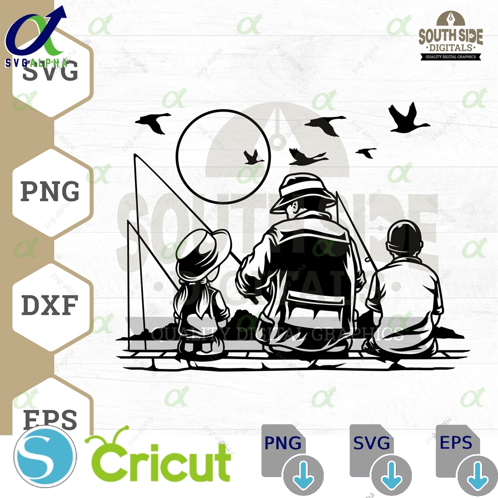 Dad Son Daughter Fishing Svg Family Clipart Digital Files
