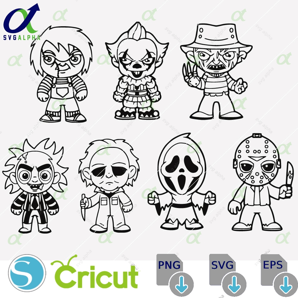 Halloween Svg Halloween Bundle Halloween Cricut Horror Characters Svg Scary Svg Creepy Clown Svg Horror Clipart Png Dxf Eps