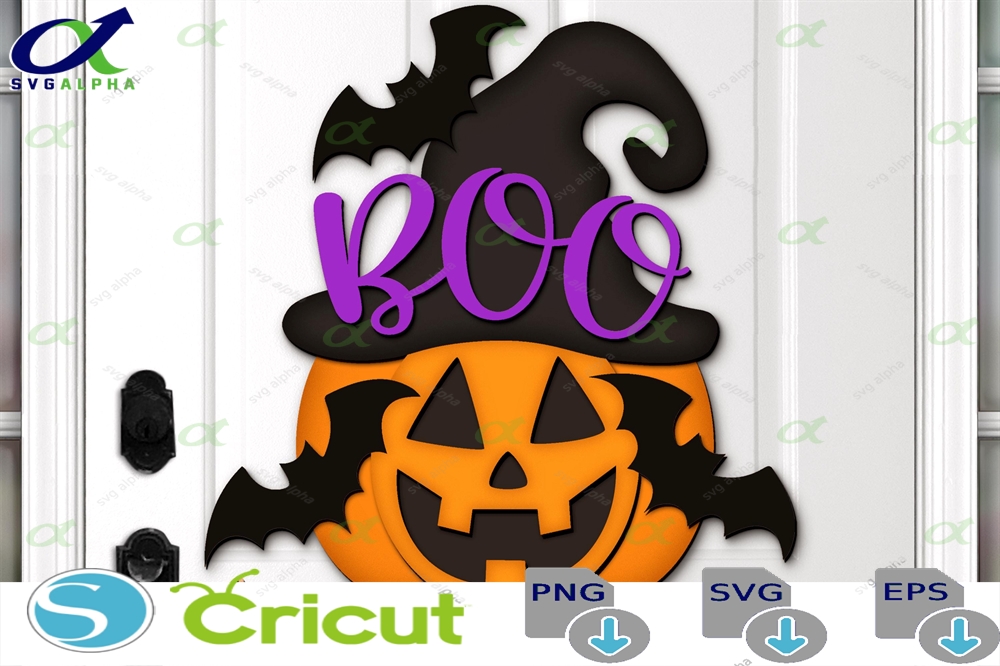Jack O Lantern Halloween Door Hanger Svg - Halloween Sign Svg - Boo Svg - Laser Cut Files - Halloween Porch Door Sign - Glowforge Cricut