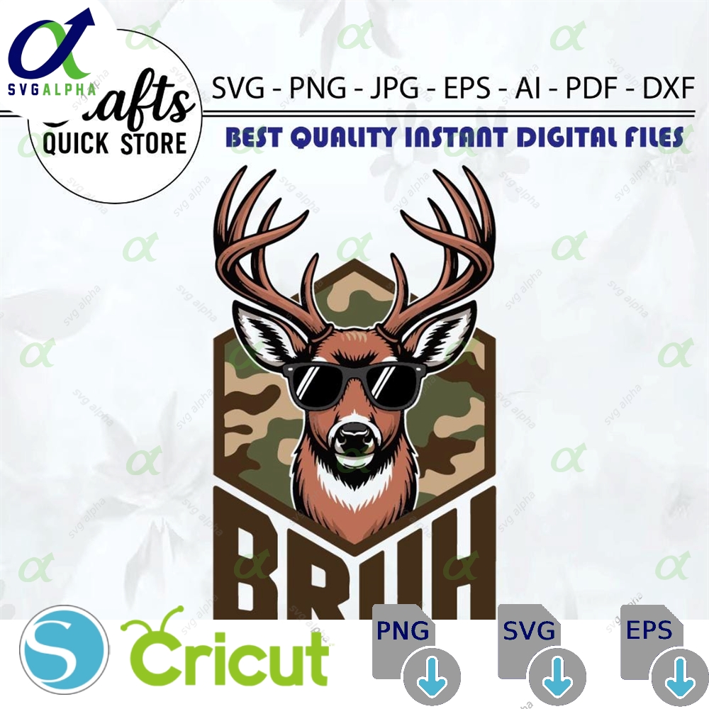 Bruh Hunting Svg Funny Buck Deer Sublimation Design For Boys Teens Men Camo Hunt Clipart Instant Digital Download Png