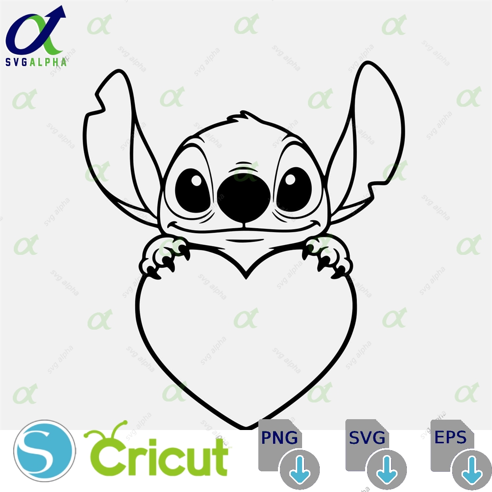 Cute Stitch Holding Heart Svg Lilo Valentine S Day Digital Download Disney Character Clipart