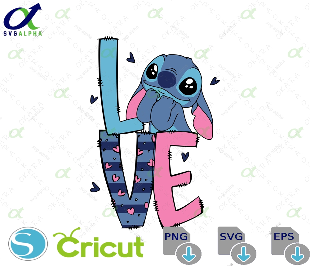 Cute Stitch Love Svg For Cricut Cartoon Character Design Tshirt Family Vacation Birthday Party Gift Png