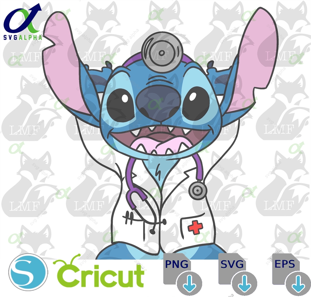 Doctor Stitch Lilo And Svg Png Layered Black White