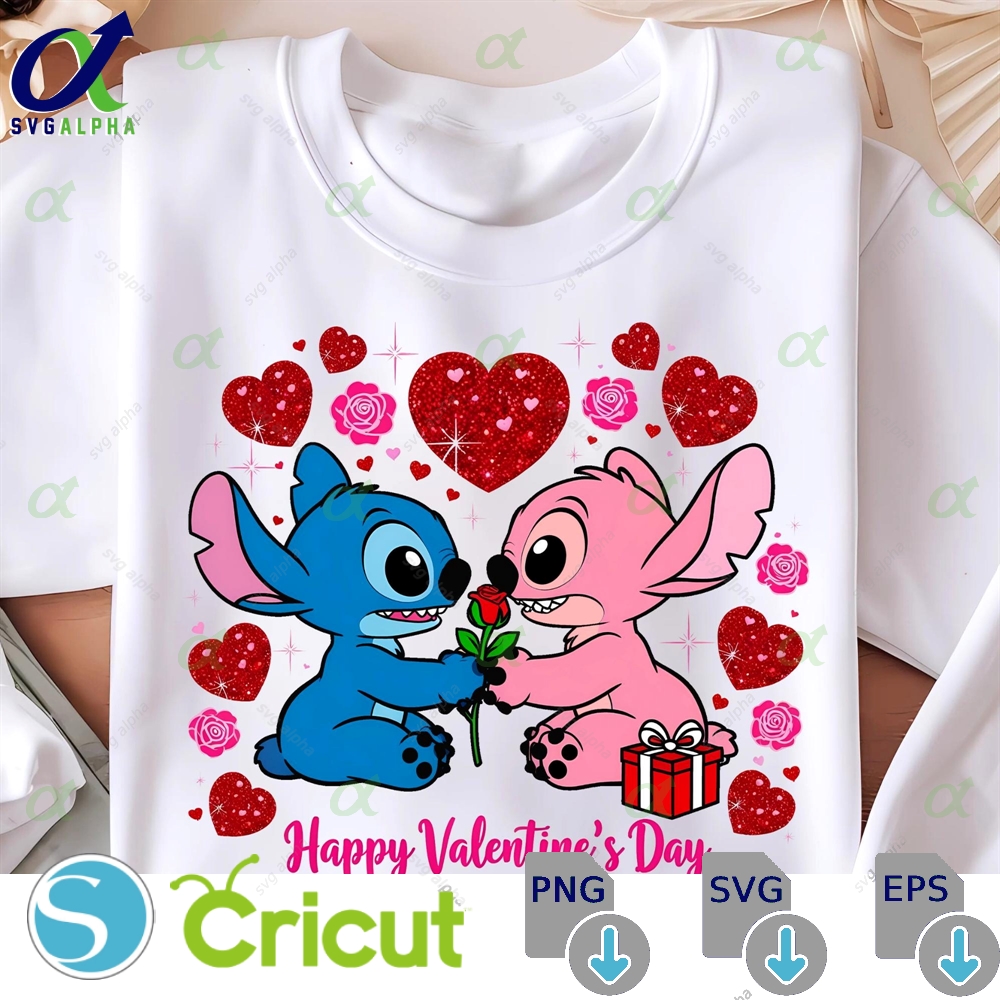 Happy Valentines Day Png Stitch And Lilo Cute Couple Design Be Mine Heart Sublimation Valentine Gift Digital File