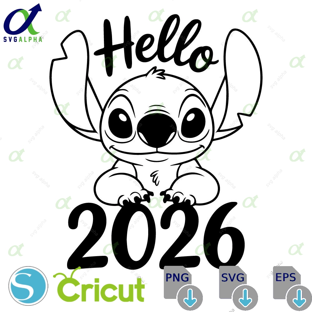 Hello 2026 Svg Cute Stitch Happy New Year Cut File For Cricut Sublimation Design Trendy