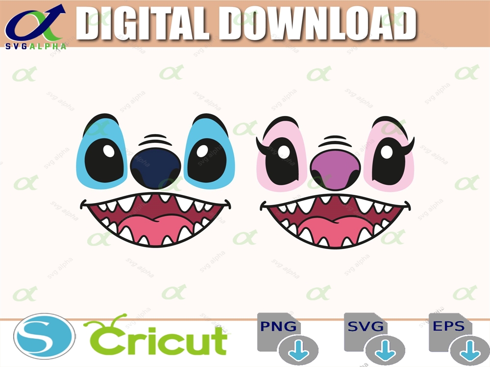 Stitch Face Svg Angel Couple Cut Files For Cricut Instant Download Cod116