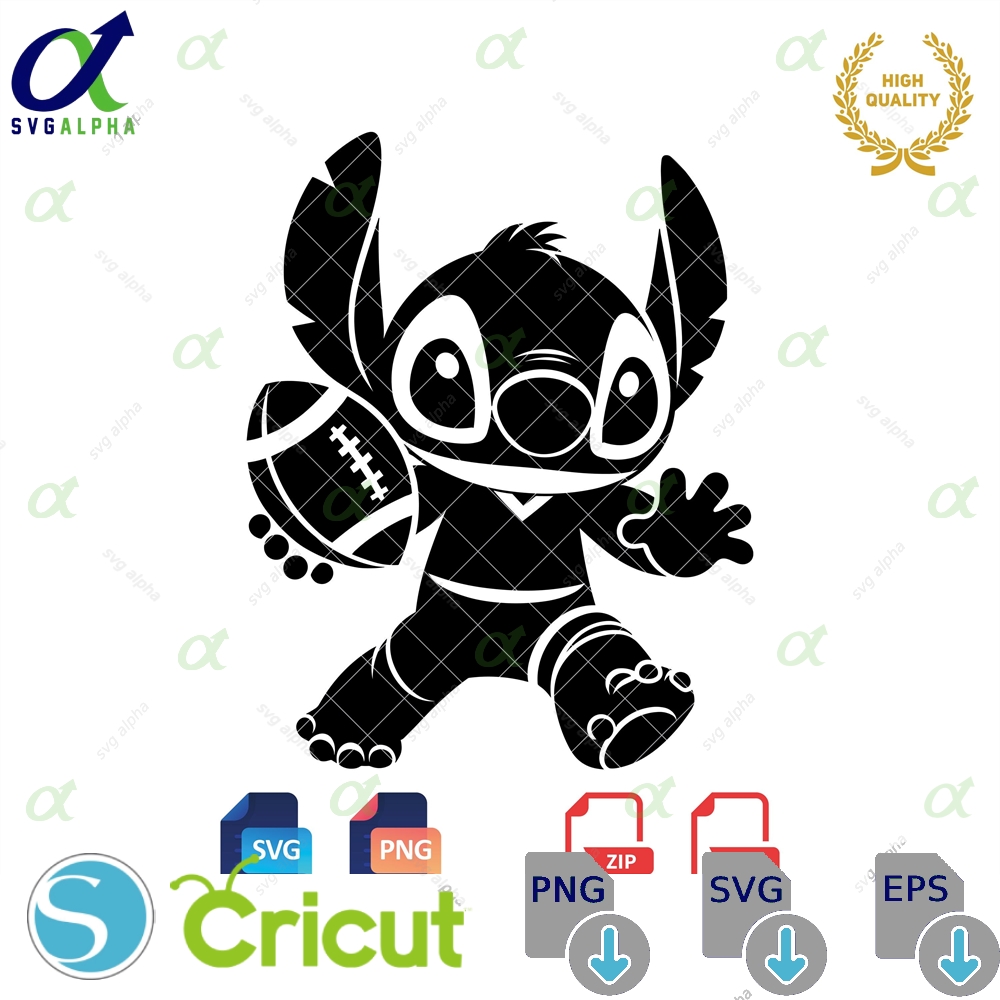Stitch Football Svg Png Blue Alien Silhouette Clipart Digital Files