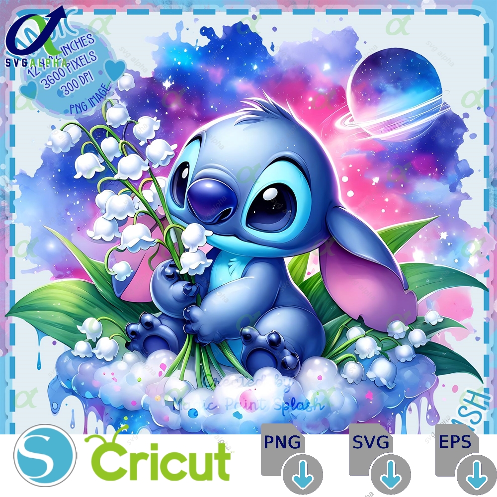 Stitch Lily Of The Valley Clipart Whimsical Cloud Png Digital Download