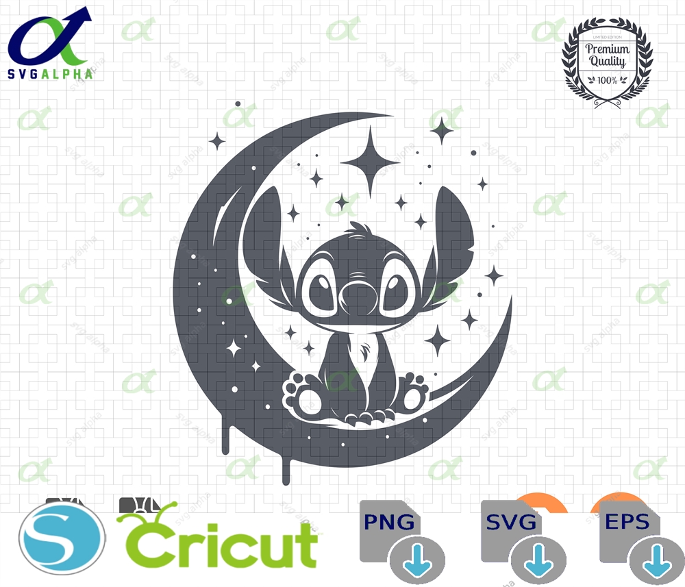 Stitch On Moon Svg Lilo And Angel Cartoon Digital Download