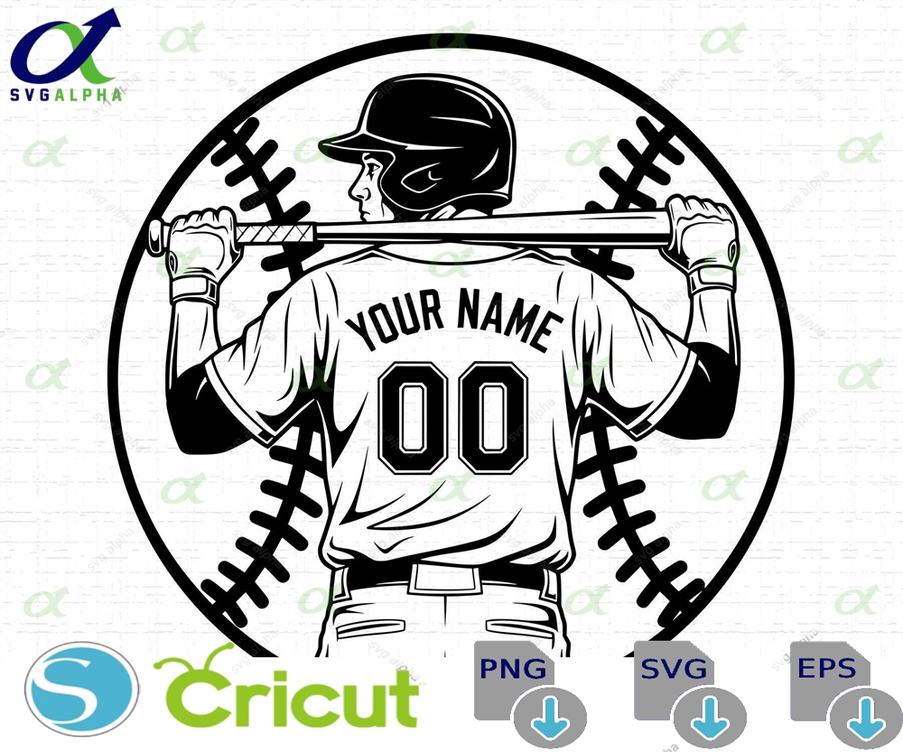 Baseball Player Svg Personalized With Bat Monogram Frame Game Day Cut Files Png Instant Download