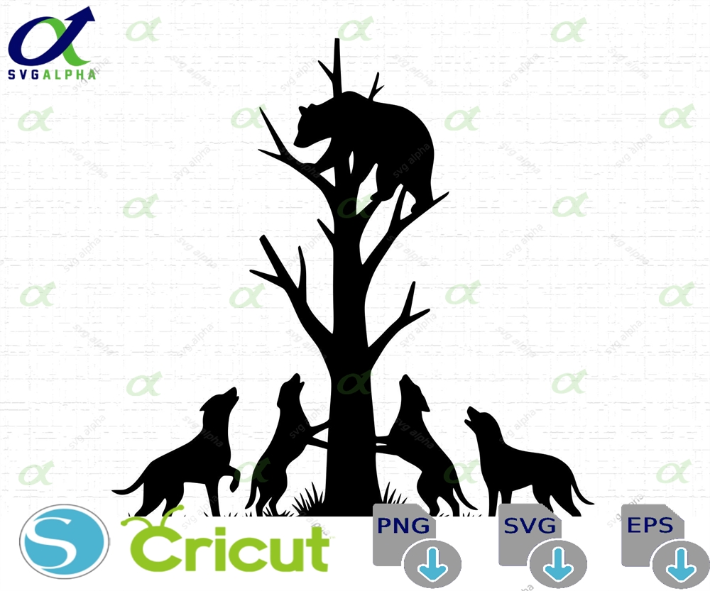 Bear Hunting With Hounds Svg Tshirt Design Hunter Outdoorsman Dog Lodge Decor Cut Files Png Instant Download