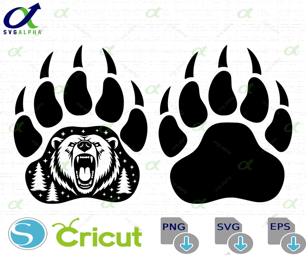 Bear Paw Print Svg Tshirt Design Forest Mountains Wildlife Grizzly Cut Files Png Instant Download