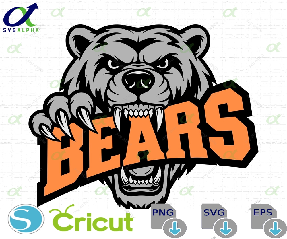 Bears Mascot Svg Tshirt Design Team Logo Grizzly Bear Game Day Sport Fan Cut Files Png Instant Download