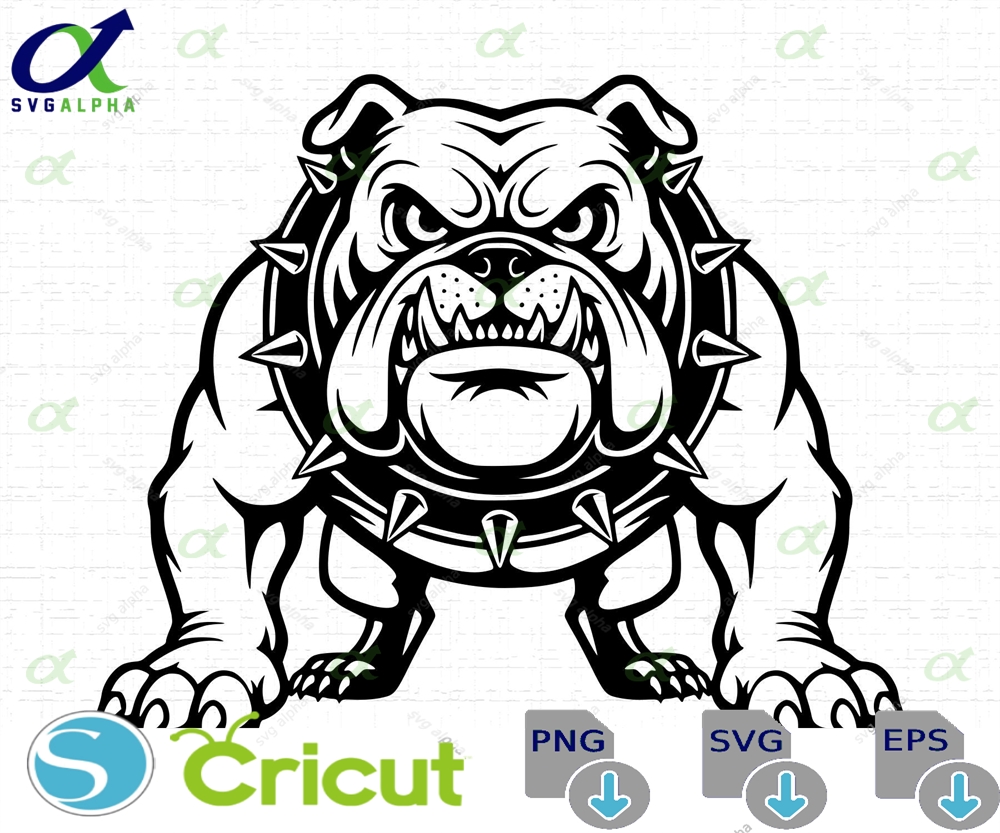 Bulldog Mascot Svg Tshirt Design Dog With Spiked Collar Team Logo Lover Aggressive Cut Files Png Instant Download