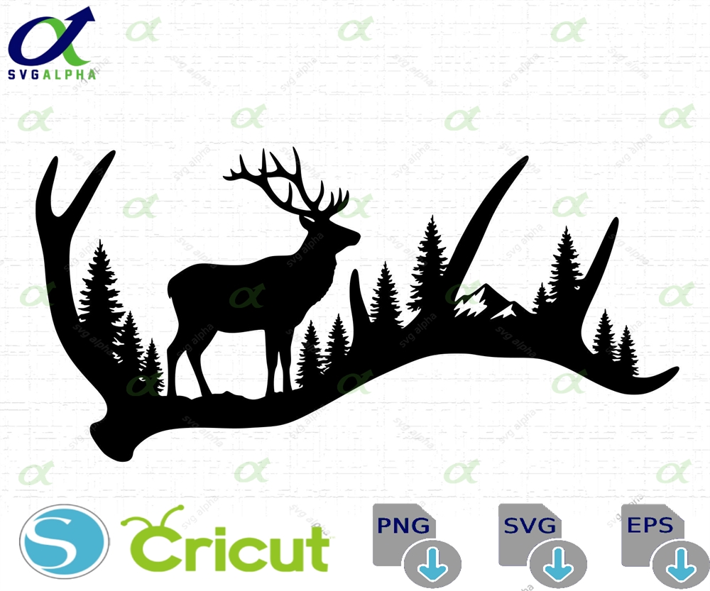 Elk Antler Scene Svg Hunting Graphic Tshirt Design Mountain Forest Wildlife Nature Decor Cut Files Png Instant Download