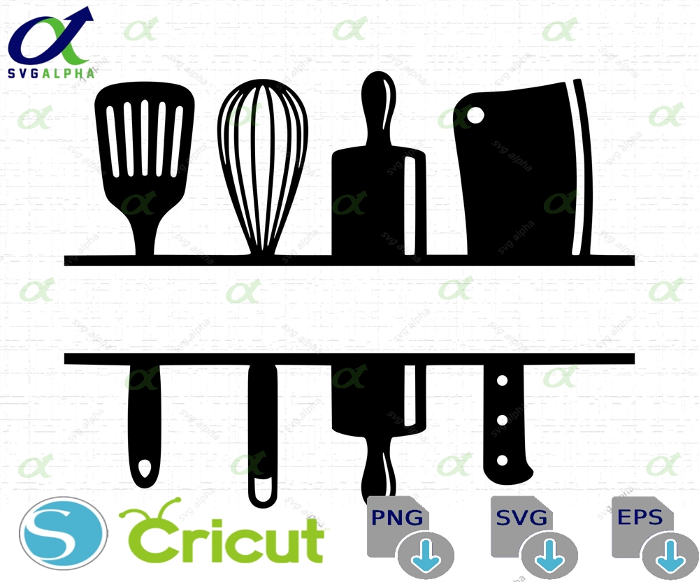 Kitchen Split Monogram Svg Cooking Tool Graphic Personalized Chef Gift Tshirt Design Cut Files Png Instant Download