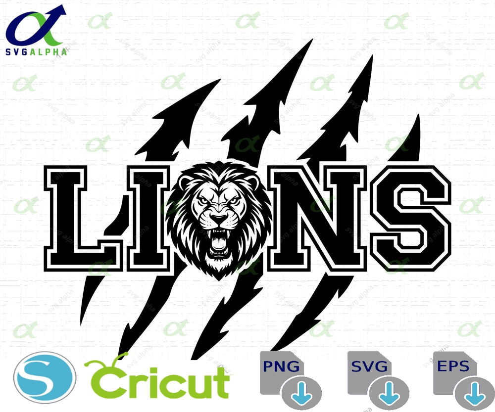 Lions Mascot Svg Tshirt Design Lion Head Claws Scratches Team Logo Cut Files Png Instant Download