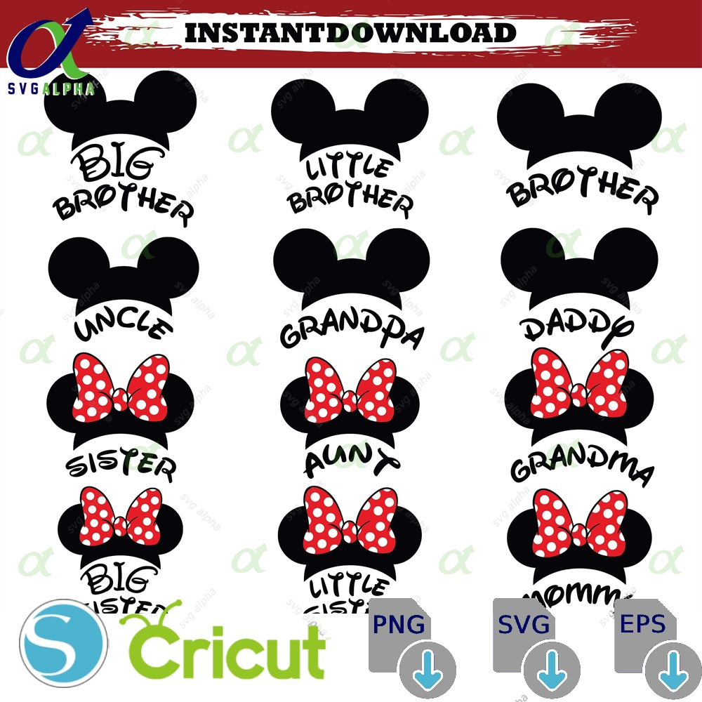 Cartoon Family Vacation Svg Bundle Matching Shirts Mickey Minnie Mouse Ears Cricut Cut Files Mommy Daddy Brother Sister Trip Png