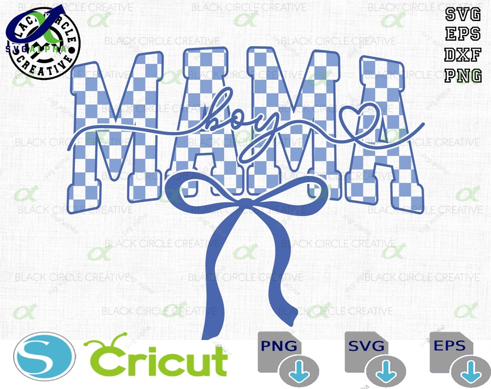Checkered Mama Boy Svg Happy Mother S Day Blue Coquette Bow Life Gift For Varsity Checked Trendy