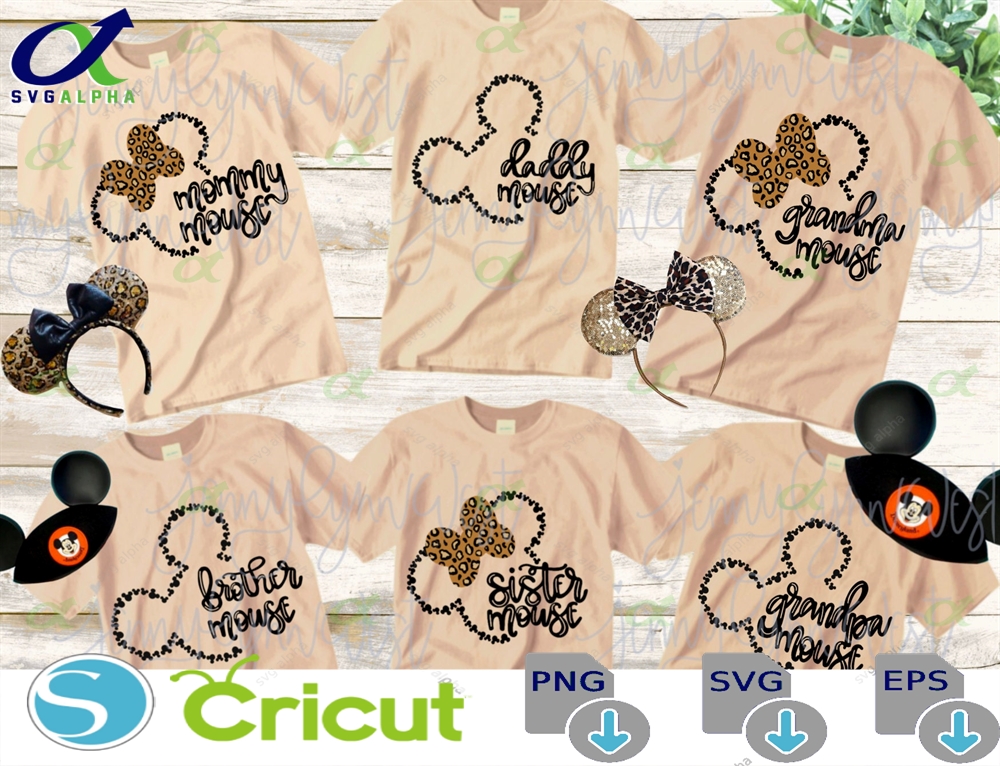 Family Mickey Mouse Bundle Leopard Mommy Svg Shirt Digital Silhouette Download Grandma Grandpa Iron On Cricut