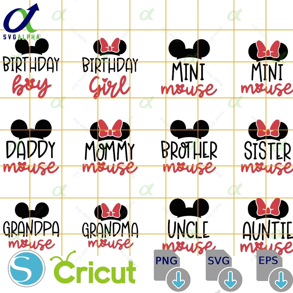 Family Mickeyy Minnie Brithday Svg Bundle Cute Birthday Digital Image Boy Girl For Cricut