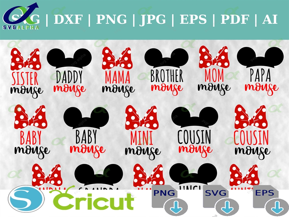 Family Mouse Bundle Mama Daddy Vacation Cut Files Clipart Vector Svg Dxf Png Jpg Pdf