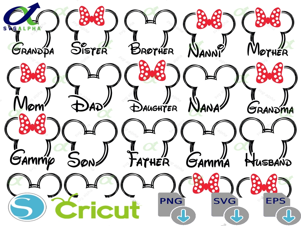 Family Mouse Svg Bundle Png High Resolution Shirt Birthday Squad Heads Cut Files For Cricut