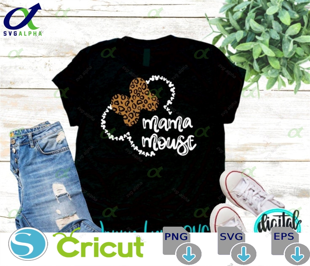 Leopard Mama Mouse Mickey Head Digital File Svg Hand Lettered Animal Print Disneyland Silhouette Cricut Shirt Dxf Png