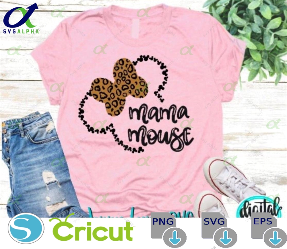 Leopard Mama Mouse Svg Mini Mickey Head Digital File Animal Print Hand Lettered Disneyland Silhouette Cricut Dxf Png