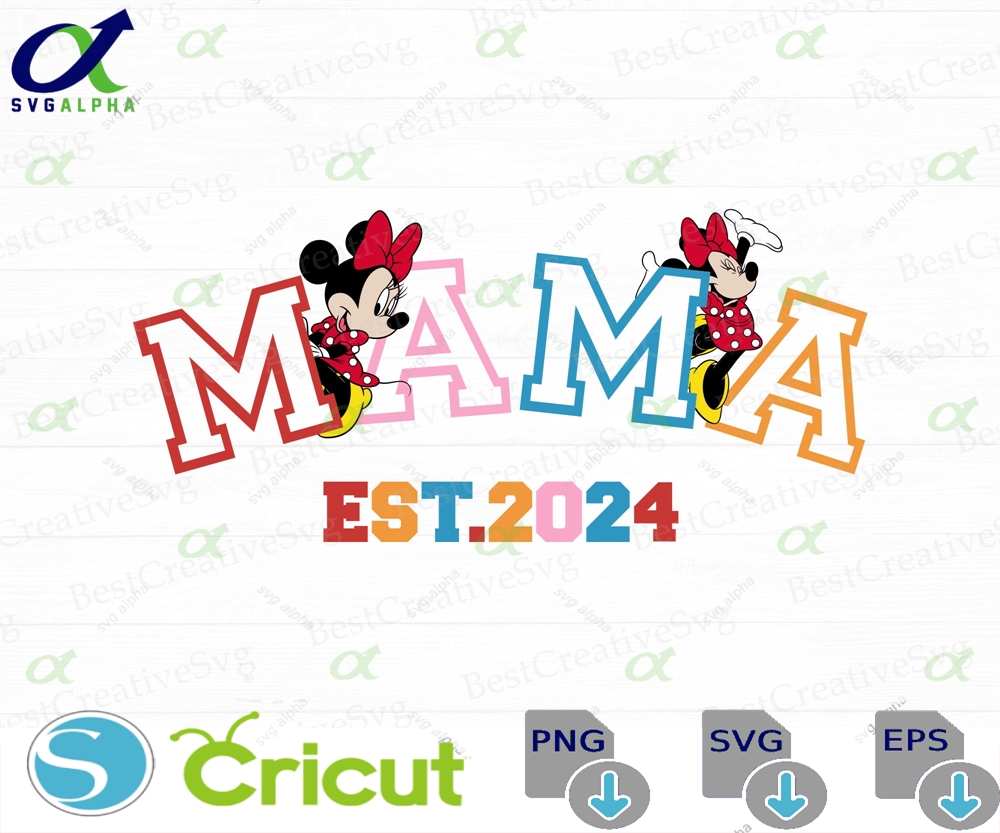 Mama Est 2024 Svg Miss Mouse And Retro Family Vacation Trip Vacay Mode Gift For Mom Png Files