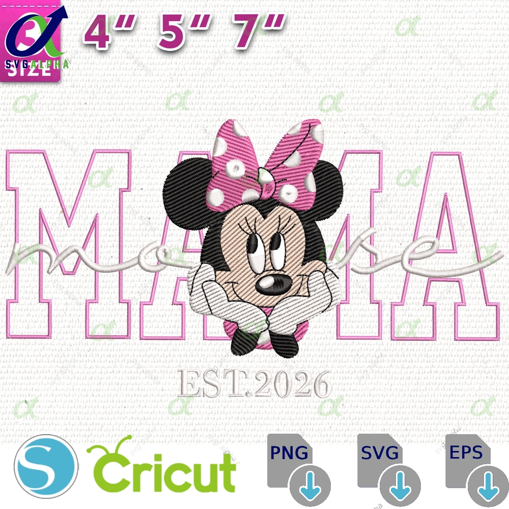 Mama Mouse Embroidery Design File Cute Cartoon Mom Theme Pattern Instant Download