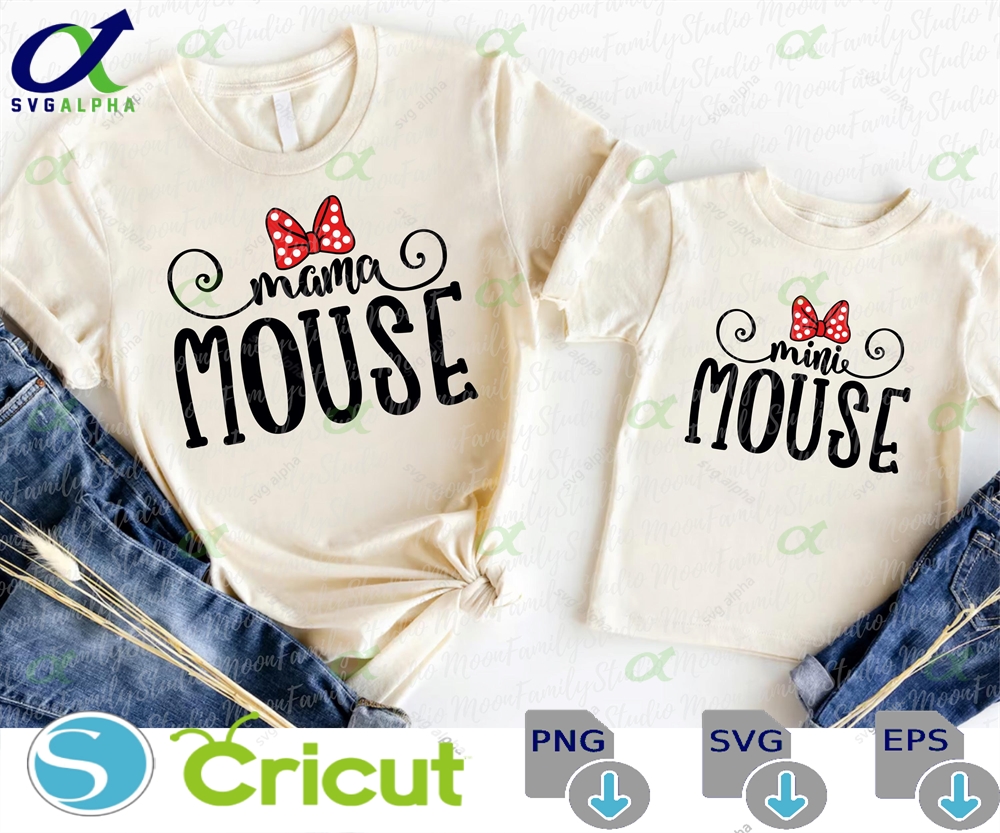 Mama Mouse Mini Dots Bow Minnie Family Svg And Png Formats Cut Cricut Silhouette Instant Download