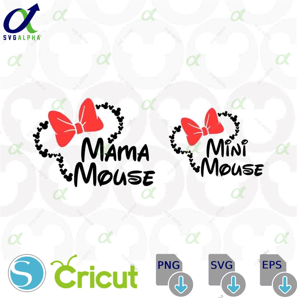 Mama Mouse Mini Family Matching Designs Head Ears Bow Svg Png Formats Instant Download Silhouette Cameo Cricut