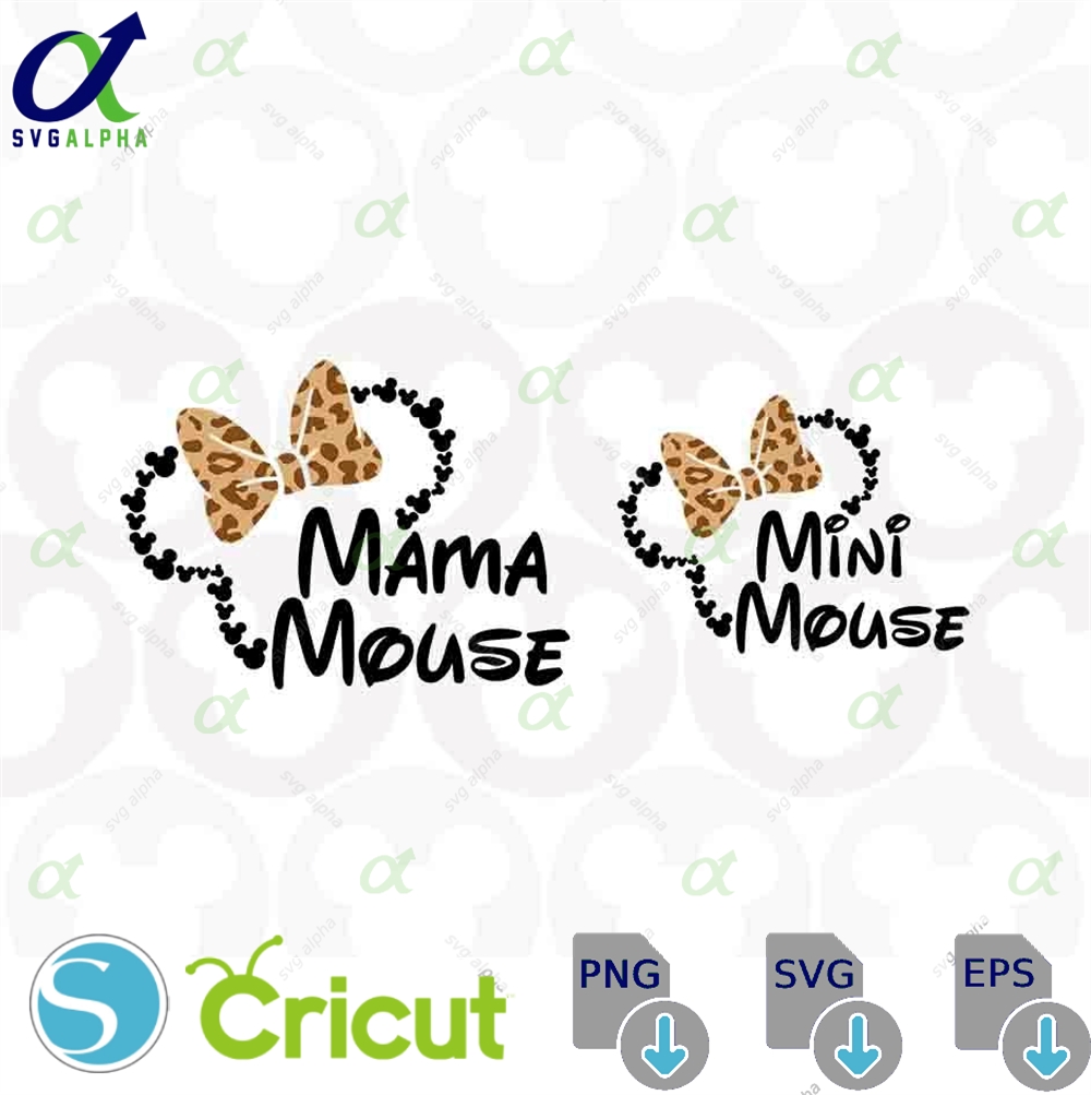 Mama Mouse Mini Leopard Family Matching Designs Head Ears Bow Svg Png Formats Instant Download Silhouette Cameo Cricut