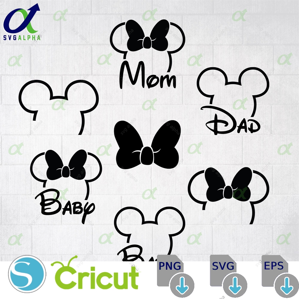 Mickey And Minnie Png Bundle Mom Dad Baby Disneyland Mouse Outline Head Family