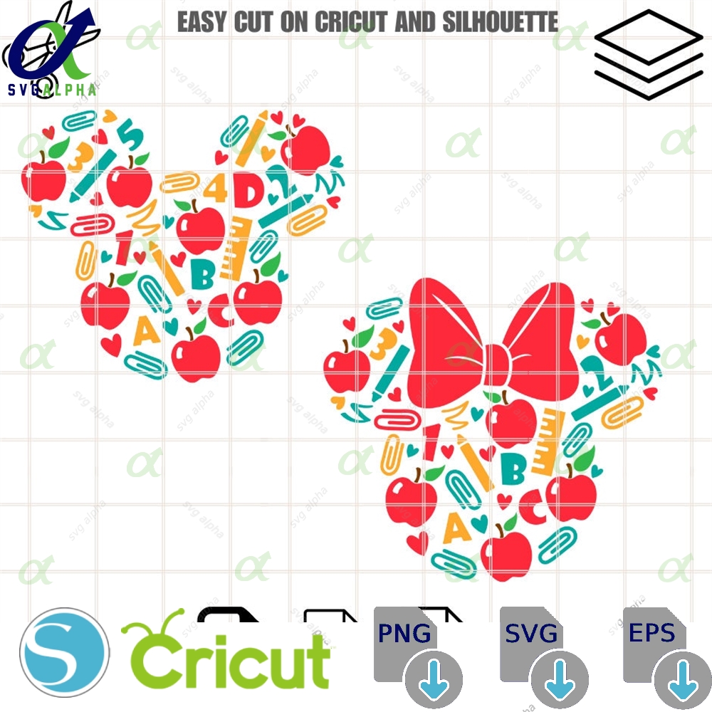 Mickey And Minnie Teacher Svg School Theme Cricut Silhouette Cut File Digital Download