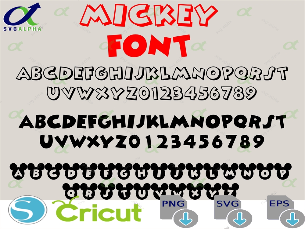 Mickey Font Svg Alphabet Ttf Otf Png Eps Digital Download Mouse Files For Cricut And Silhouette