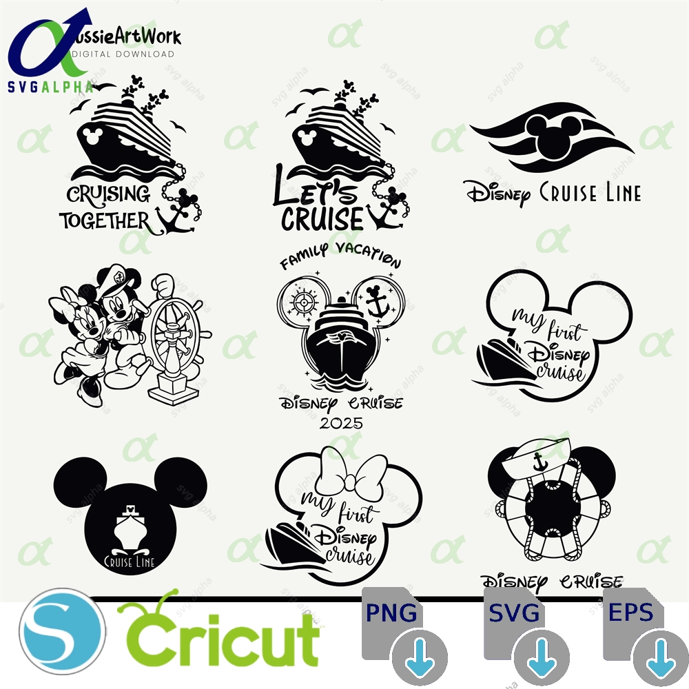 Mickey Minnie Sailor Bundle Svg Cruise Family Kawaii Cricut Silhouette Vector Cut File