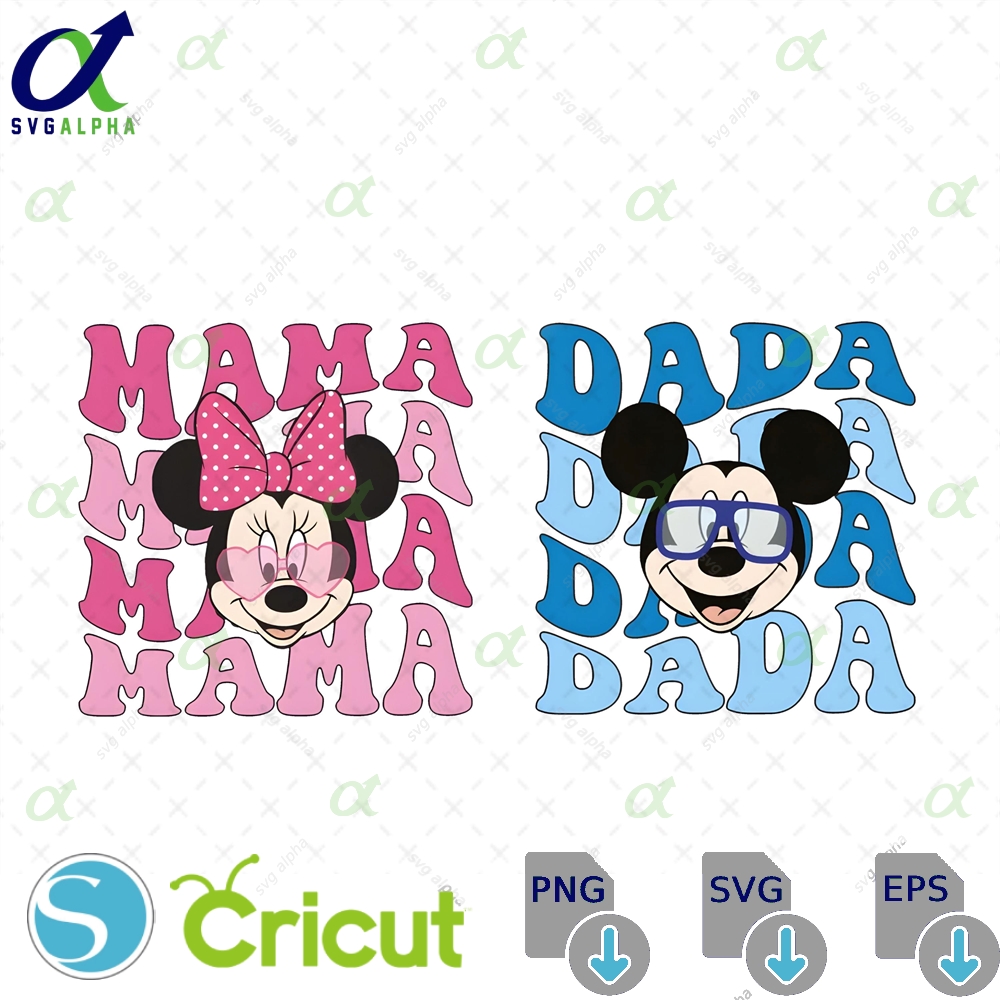 Mickey Mouse Dad And Mom Png Minnie Retro Mama Dada Clipart Vinyl Cut File Digital